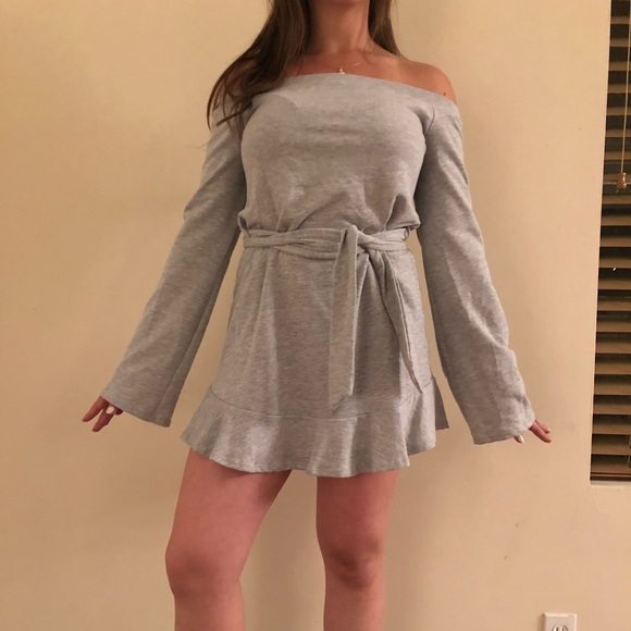 Dresses & Skirts - Vintage Off the Shoulder, Grey Sundress (Size S)